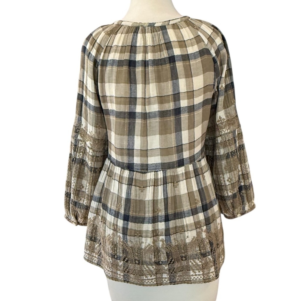 Johnny Was 3J Workshop Embroidered Plaid Tunic Blouse Boho Neutral Small - Picture 3 of 14